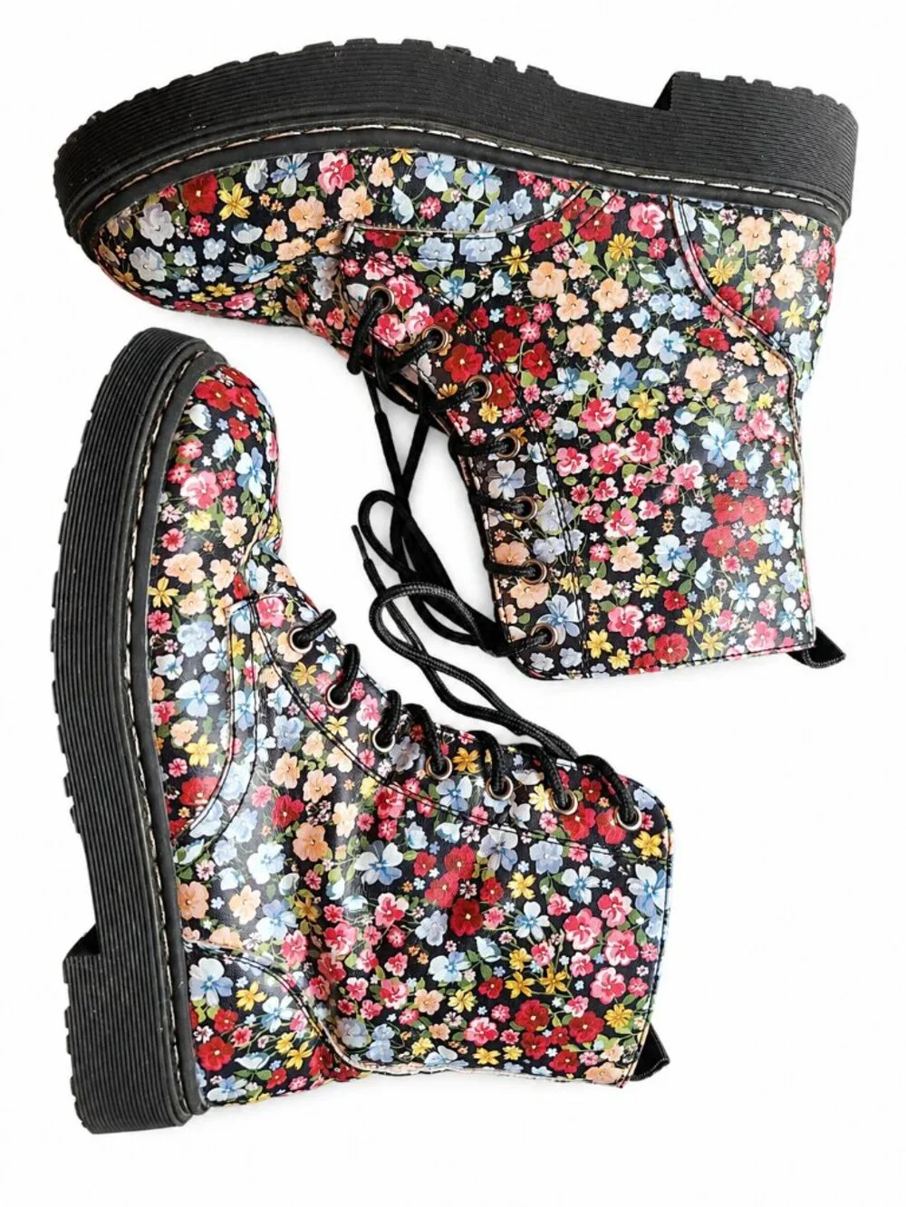Sincerely Jules Sz 5 Floral Combat Boots Cottagecore Whimsy Grunge Lace Up